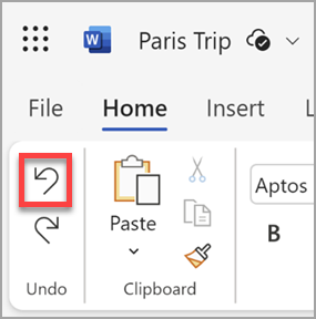The Undo button in Microsoft Word for the web.