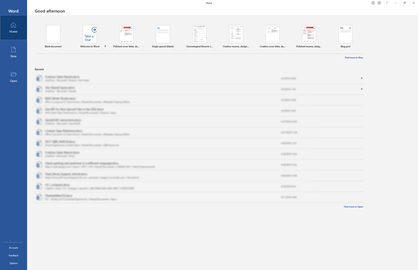 The new Start page in Word for Office 365