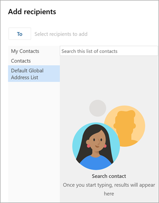 Search within your contact lists or address book. When you find a contact you want to send mail to, select the plus sign next to their name.