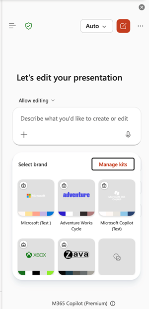 Screenshot that shows managebrandkits entrypoint in PowerPoint.
