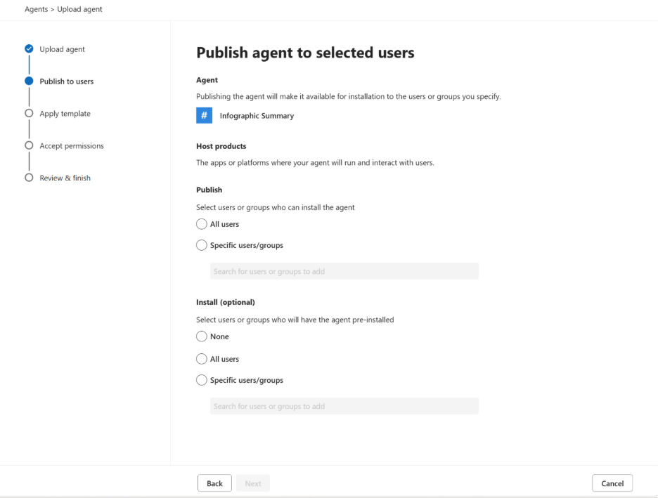 Screenshot that shows choosing which users and groups can use the skill.
