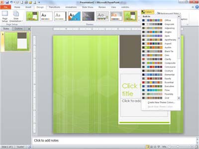 Screenshot showing theme colors options