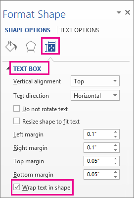 Screenshot showing the wrap text in shape checkbox