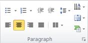Screenshot showing the Paragraph group on the Home tab.