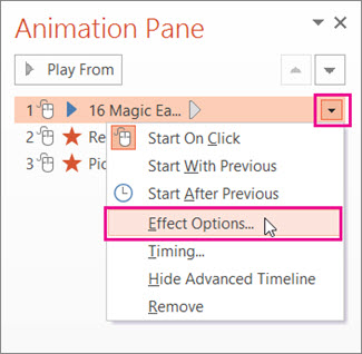 Screenshot showing the effect Options