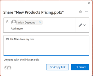 Screenshot showing the PowerPoint Collaboration Screen with email address