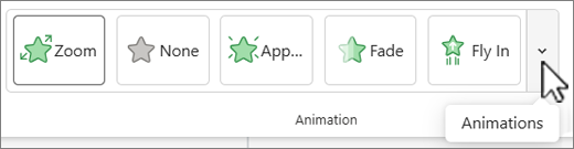 Animation gallery with animations arrow.