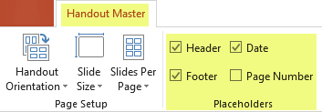 Screenshot showing how to clear a checkbox, such as Header, to remove the feature from your handouts.