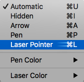 Screenshot showing the laser Pointer from the pop-up menu