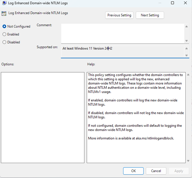 Log Enhanced Domain-wide NTLM Logs policy