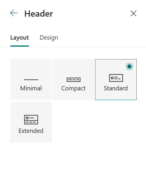 Change the look panel showing header layout options for the SharePoint site