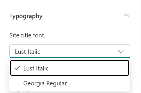 Site header Typography section in Change the look with font package list for header text