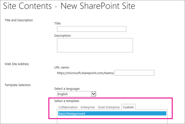 Top part of Create Site Dialog