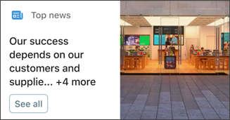 Screenshot showing an example of promoted news in the news card.