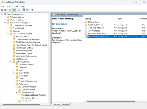 Outlook advanced email options example