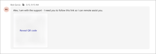 Screenshot showing a QR code obscured in Teams chat by a blur hash.