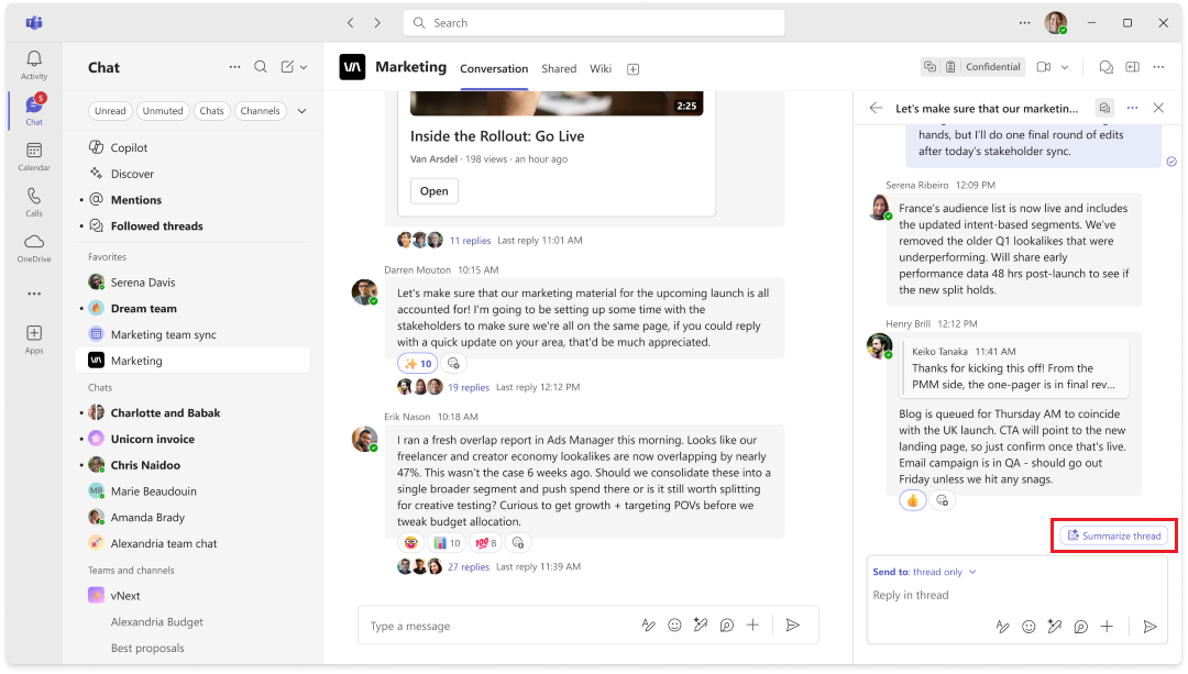 Screenshot of the secondary entry point of a channel thread