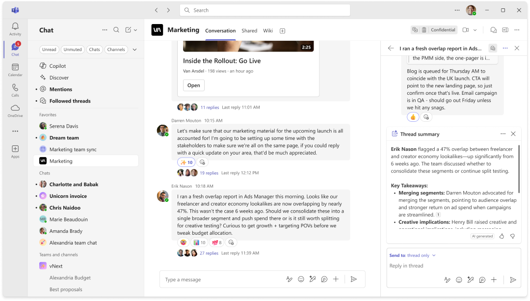 Screenshot of a Copilot summary in a channel thread