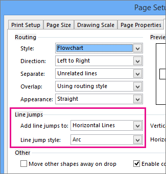 Screenshot showing the configure which connector lines have jumps and their style.