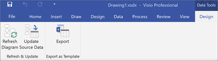 Screenshot of the Data Visualizer ribbon options highlighted - Create Refresh, Export