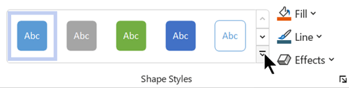Screenshot of the shape formatting options on the Home tab in Visio for Microsoft 365.
