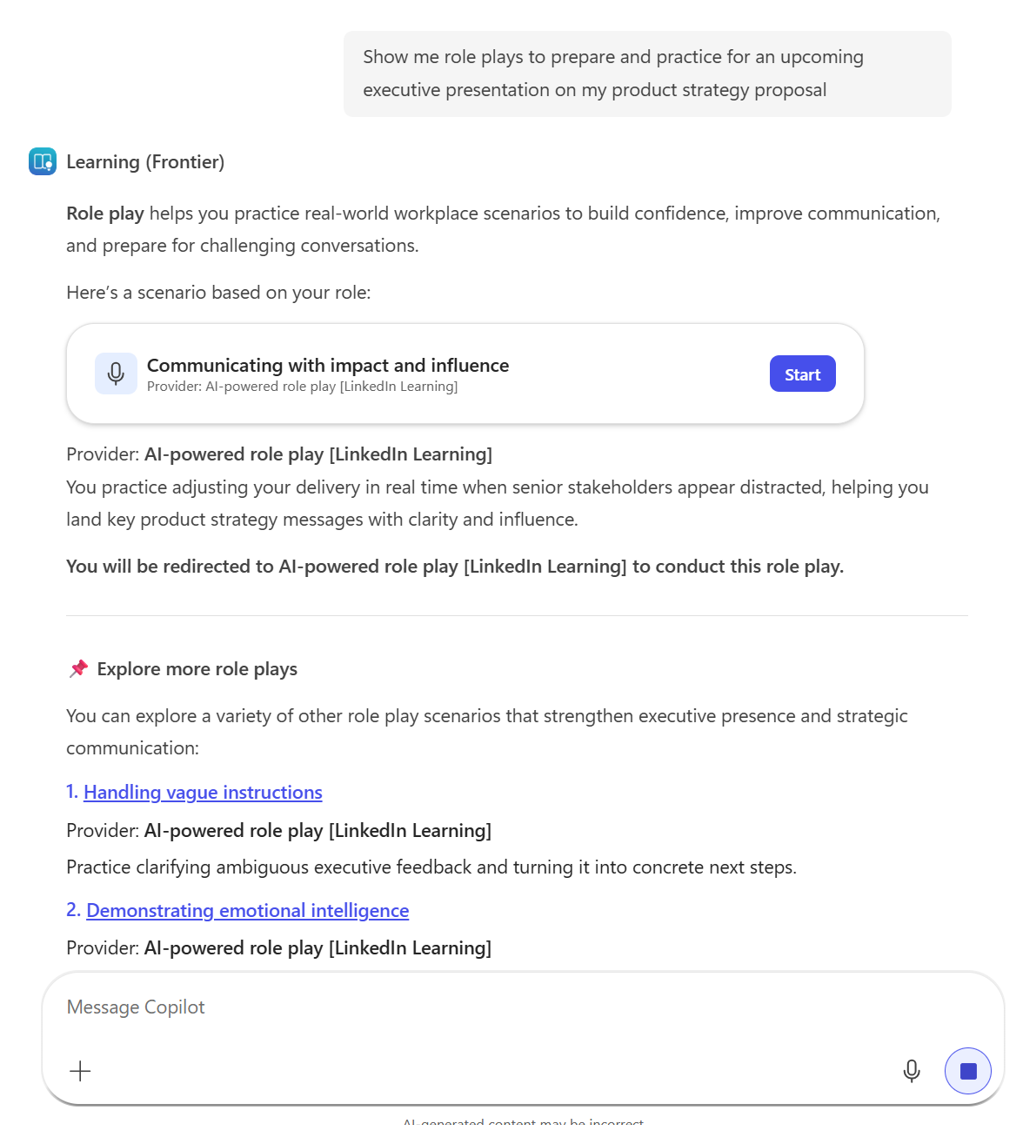 Figure 15. Role play recommendation response