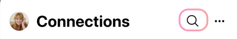 Screenshot of the search icon highlighted in Connections mobile.