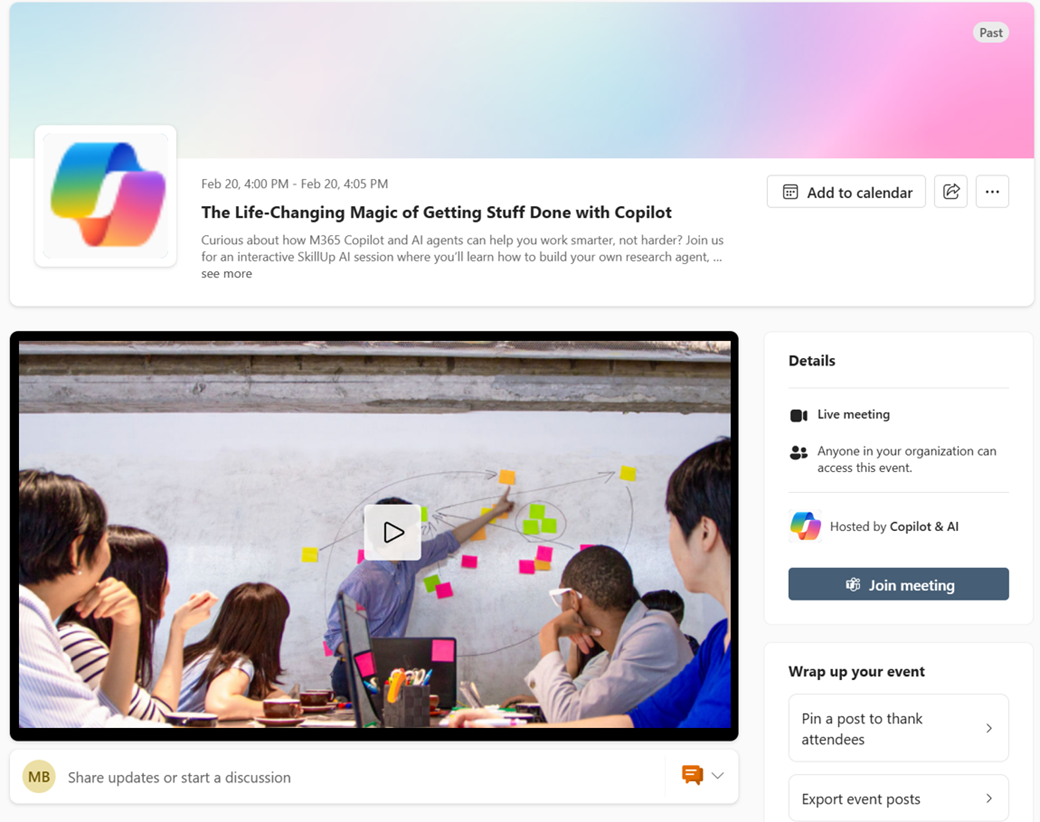 Screenshot of a video on demand thats in place for a live meeting