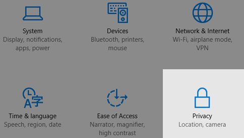 Where to find privacy settings in Windows 10.