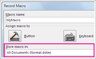 Box for choosing where to store a macro