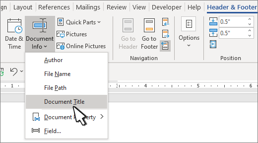 Header ribbon with Document Info highlighted
