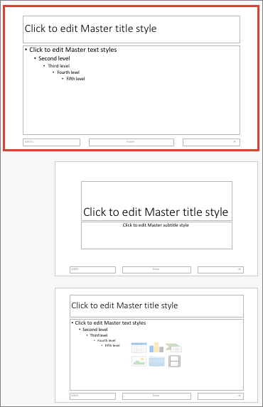 PowerPoint for Mac Slide Master view with the master and layouts