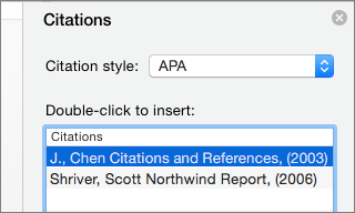 Citations pane with list of citations.