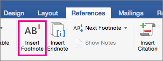 On the References tab, the Footnote button is highlighted