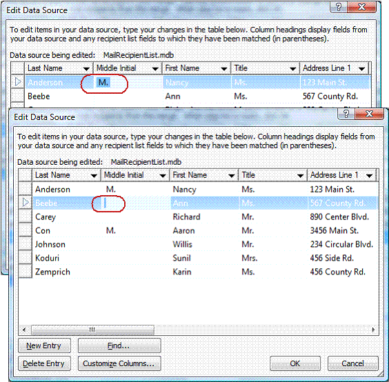 Spacing in the address list