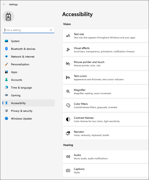 Windows 11 accessibility settings