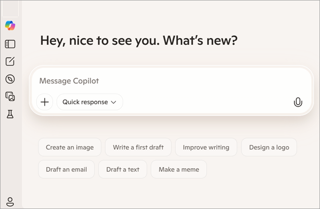 Screenshot showing free version of Copilot for user not signed in