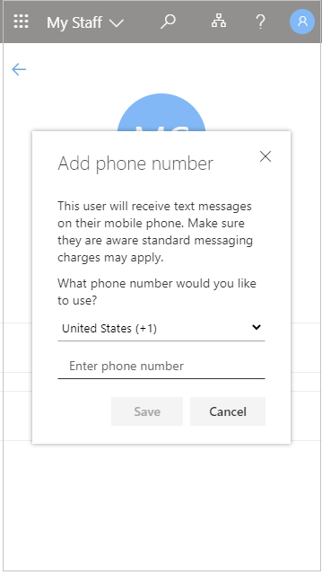 Add a user phone number in My Staff