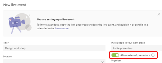 Select Allow external presenters under Invite presenters