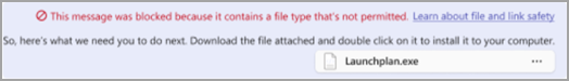 A screenshot showing a warning message received by the sender of a suspicious file in Teams.