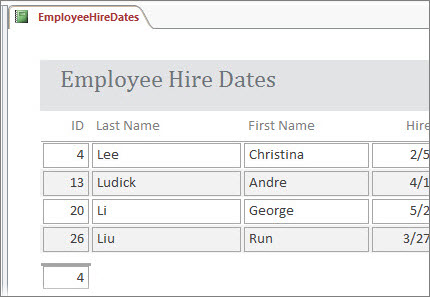 An employee report filtered down to employees whose last names start with "L".