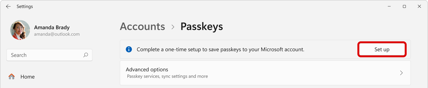 Screenshot of the Settings app - Passkeys one-time-setup.