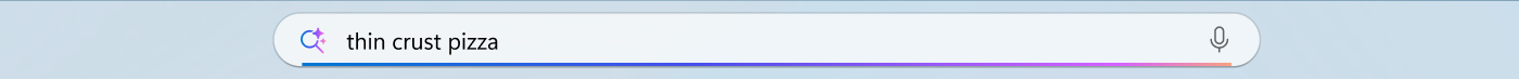 Screenshot of the Recall search bar with thin crust pizza as the search text