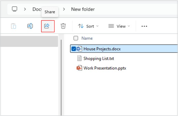 Screenshot of sharing a file from file explorer