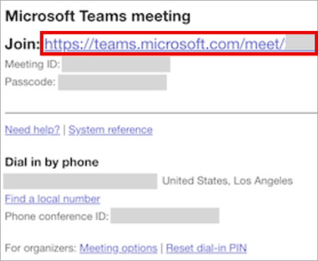Screenshot showing the new Teams meeting invite format, highlighting the join link.