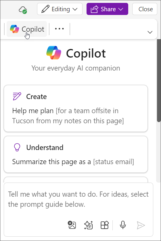 Accessing the Copilot button in OneNote for Teams