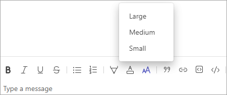 Teams change chat font size toolbar