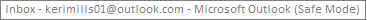 A label at the top of the window tells you the name of the person who owns the Inbox and identifies that Outlook is operating in safe mode