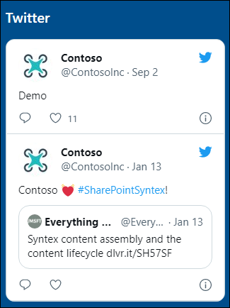 Preview of the Twitter web part.