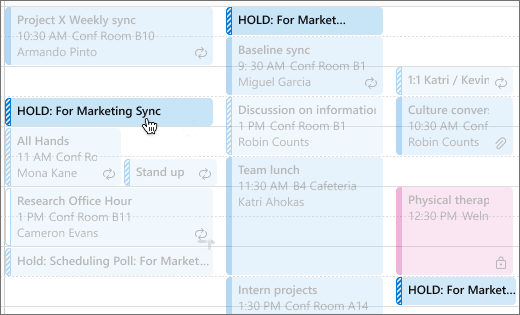 Calendar showing holds for a scheduling poll